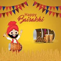 ilustração criativa e fundo de baisakhi feliz vetor