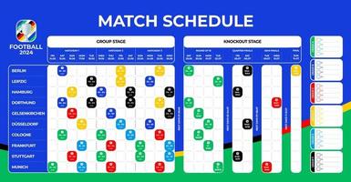 futebol 2024 Combine agendar. futebol 2024 torneio final etapa Combine agendar, modelo para rede, imprimir, futebol resultados mesa, futebol campeonato, vetor ilustração.