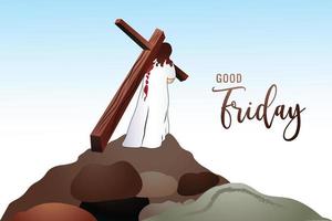 Boa Sexta-feira bênçãos com Jesus carregando Cruz ilustração cartão fundo vetor