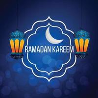 ramadan kareem com lanterna árabe e fundo vetor