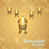 ramadan kareem com lanterna árabe e padrão islâmico vetor