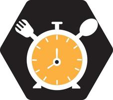 comer Tempo vetor logotipo modelo. isto logotipo com relógio, colher e garfo símbolo. adequado para lar, restaurante, culinária, saudável.