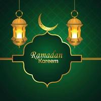 ramadan mubarak ou eid mubarak com lanterna árabe vetor