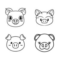 adorável animê porco cabeças, mão desenhado dentro encantador kawaii estilo. isto fofa coleção conjunto é certo para trazer uma sorrir para seu face vetor