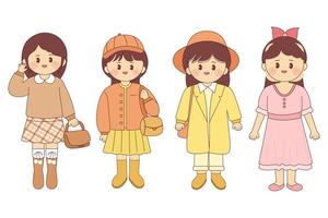 vetor moda fofa desenho animado coreano estilo, personagem conjunto ilustração