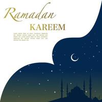 Ramadã kareem ilustração com mesquita silhueta e luz das estrelas e lua, fundo o negócio rótulo, convite modelo, social meios de comunicação, etc. Ramadã kareem temático plano vetor ilustração.