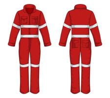 vermelho industrial vestuário de trabalho frente e costas visualizar. vetor ilustração