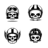 isto coleção características adorável kawaii crânios vestindo motociclista capacetes, perfeito para uma único e nervoso logotipo. mão desenhado com amor e detalhe vetor