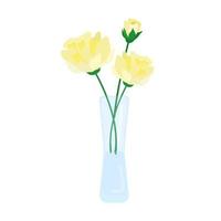 lindas flores em um vaso, um buquê de lindas flores de jardim de rosas amarelas, objeto de vetor em um estilo simples sobre um fundo branco.