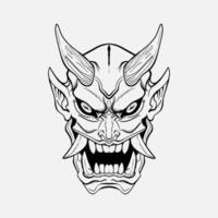 linha arte do oni cabeça, oni cabeça tatuagem vetor