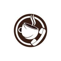 design de logotipo de vetor de chamada de café. ícone de fone e copo.