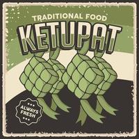 poster retro vintage ketupat indonésio comida tradicional vetor