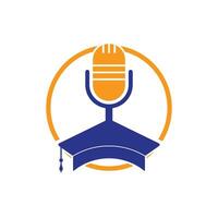 design de símbolo de ícone de logotipo de podcast de pós-graduação. conceito de logotipo de podcast de educação. vetor