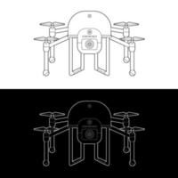 conjunto de ícones de vetor de drones, contorno preto e branco