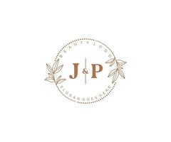 inicial jp cartas lindo floral feminino editável premade monoline logotipo adequado para spa salão pele cabelo beleza boutique e Cosmético empresa. vetor