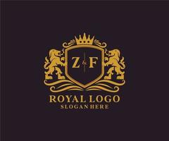 modelo de logotipo de luxo real inicial zf letter lion em arte vetorial para restaurante, realeza, boutique, café, hotel, heráldica, joias, moda e outras ilustrações vetoriais. vetor