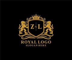 inicial zl letter lion royal luxo logotipo modelo em arte vetorial para restaurante, realeza, boutique, café, hotel, heráldica, joias, moda e outras ilustrações vetoriais. vetor