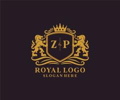 modelo de logotipo de luxo real de leão de letra inicial zp em arte vetorial para restaurante, realeza, boutique, café, hotel, heráldica, joias, moda e outras ilustrações vetoriais. vetor