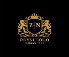 modelo de logotipo de luxo real de leão de letra inicial zn em arte vetorial para restaurante, realeza, boutique, café, hotel, heráldica, joias, moda e outras ilustrações vetoriais. vetor