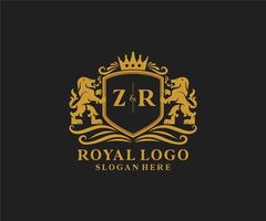 modelo de logotipo de luxo real inicial zr letter lion em arte vetorial para restaurante, realeza, boutique, café, hotel, heráldica, joias, moda e outras ilustrações vetoriais. vetor