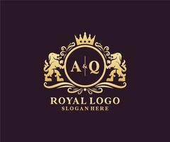 inicial aq letter lion royal luxo logotipo modelo em arte vetorial para restaurante, realeza, boutique, café, hotel, heráldica, joias, moda e outras ilustrações vetoriais. vetor