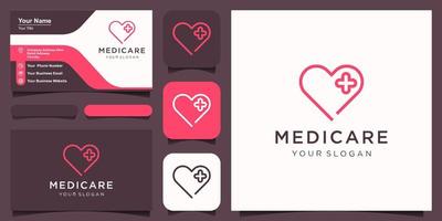 elementos de modelo de design de ícone de logotipo médico cruz mais coração vetor