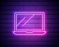 um ícone de laptop. elementos da mídia em ícones de estilo neon. ícone simples para sites, web design, aplicativo móvel, informação gráfica isolada na parede de tijolos. vetor