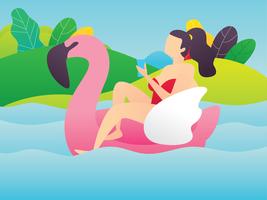 Fêmea No Flamingo Inflável