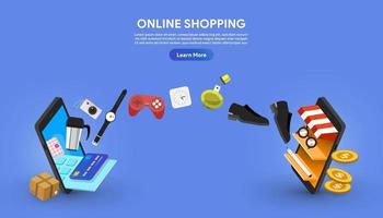 compras online entre dois smartphones vetor