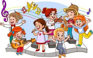 crianças cantando e dançando desenho animado vetor