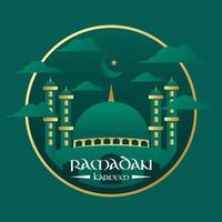 Ramadã kareem com mesquita e noite céu vetor
