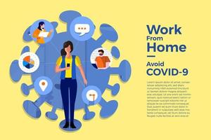 coronavírus (COVID-19. a empresa permite que os funcionários trabalhem em casa para evitar vírus vetor