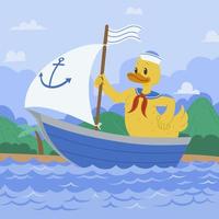 amarelo Pato Navegando dentro pequeno barco vetor
