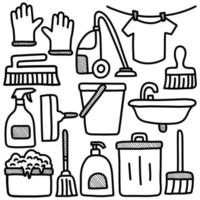 conjunto de elementos de doodle de limpeza de casa vetor
