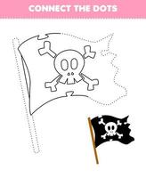 Educação jogos para crianças conectar a pontos e coloração prática com fofa desenho animado bandeira imprimível pirata planilha vetor