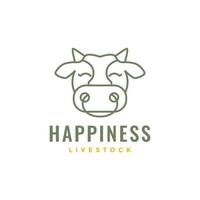animal Fazenda gado gado gordo vacas cabeça leite carne fofa sorrir mascote desenho animado linha arte logotipo Projeto vetor