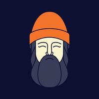 legal homem face cabeça espesso barba vestindo gorro chapéu colorida mascote logotipo Projeto vetor