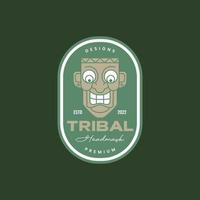 tribal mascarar madeira cultura tribo étnico pessoas sorrir mascote crachá vintage logotipo Projeto vetor