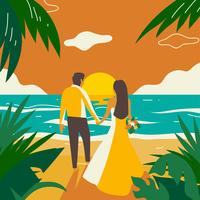 Vetor de pôr do sol praia casamento