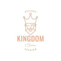 mascote desenho animado face rei reino coroa sorrir linha arte logotipo Projeto vetor