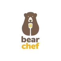 Urso chefe de cozinha espátula mascote mínimo moderno logotipo Projeto vetor