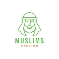 muçulmano velho homem barbudo árabe chapelaria keffiyeh mascote linha arte moderno logotipo Projeto vetor