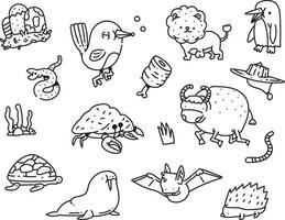 conjunto de ícones de animais doodle vetor