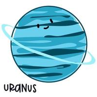 isolado ampla colori planeta Urano com uma face e assinatura. desenho animado vetor ilustração do uma fofa sorridente planeta dentro a solar sistema. usar para uma logotipo para crianças produtos