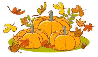 ilustração do outono abóbora e folhas.vetor cartão com abóboras e outono folhas. vetor