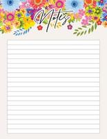bloco de anotações imprimível página decorado com Primavera flores vetor