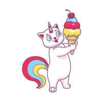 fofa caticorn personagem com gelo creme sobremesa vetor