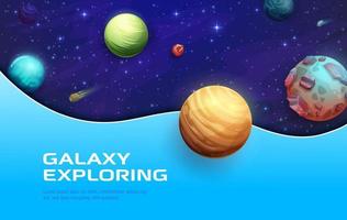 espaço aterrissagem página com 3d galáxia planetas, estrelas vetor