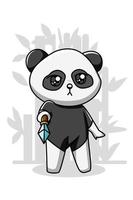 Ilustração de panda pequeno e fofo com espada vetor