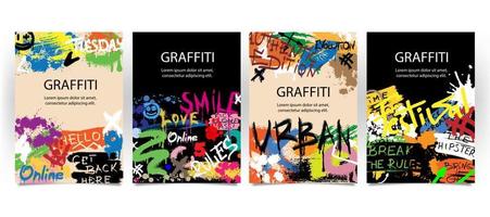grafite poster definir. rua arte com inscrições, pintura borrões e espaço para texto. vetor